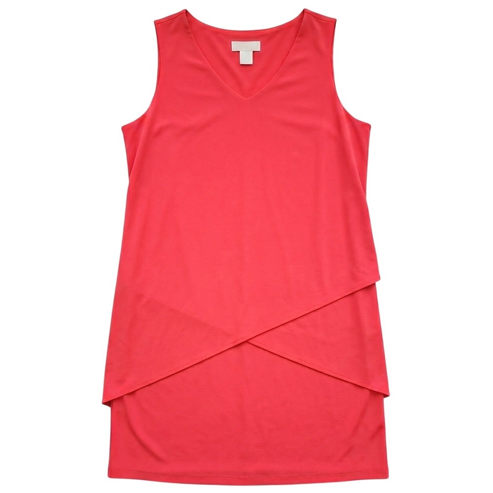 SUSAN GRAVER Coral Liquid Knit Tiered Dress Layered Asymmetrical 1XP Lagenlook - Picture 2 of 8